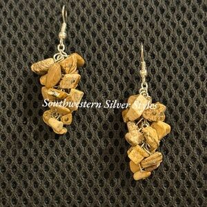 NEW Southwestern Desert Jasper Chip Silver Cluster Dangle Wire Hook Earrings
